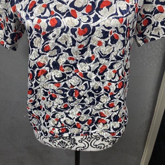 Andre Sauvage VINTAGE abstract red/black/white keyhole back shirt. size 6P - Picture 4 of 10